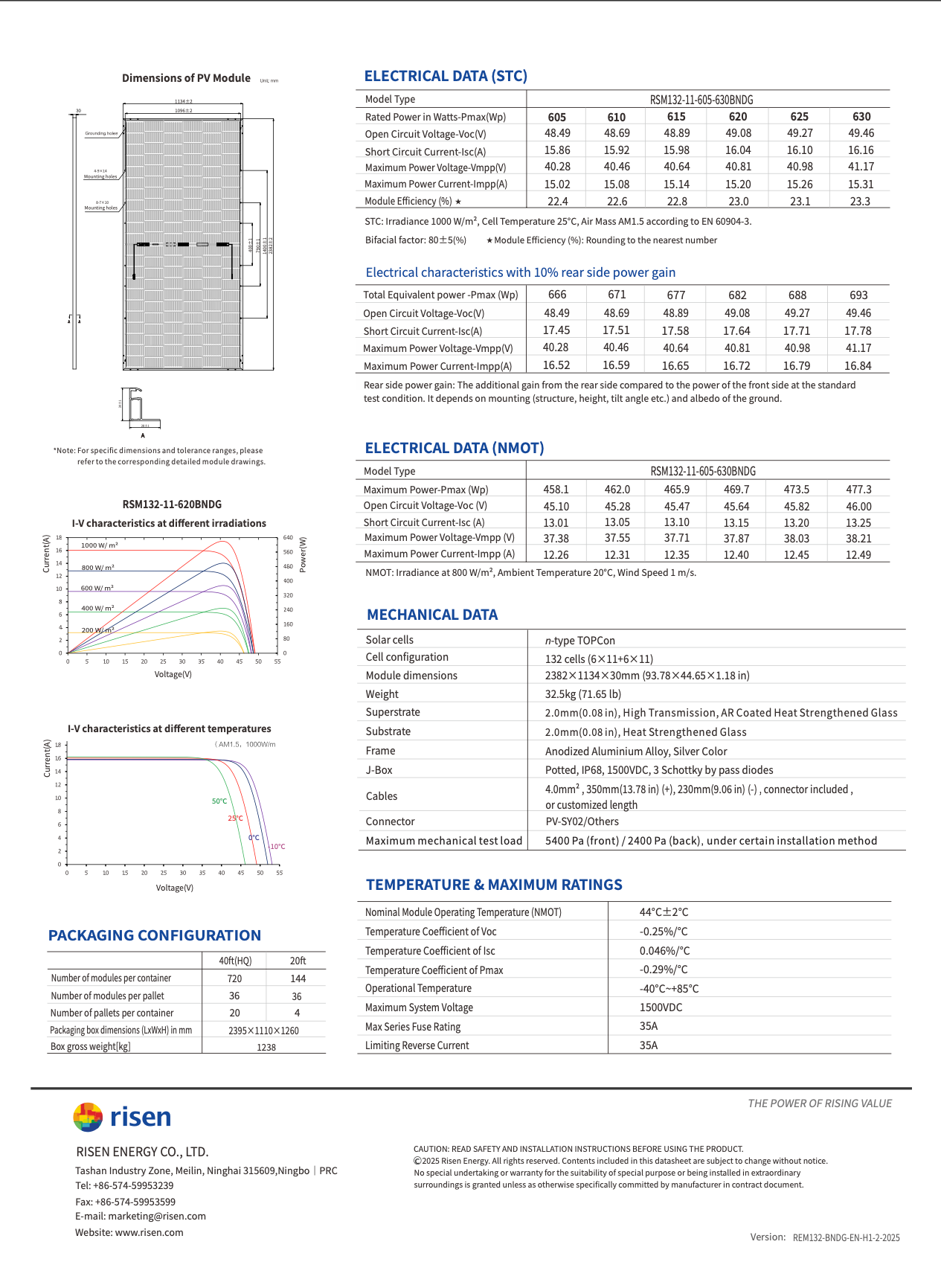 Panel Solar Risen Energy 620w Bifacial